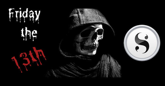 Friday the 13th or Scrivener Tech Blog Text of Friday the 13th, Grim Reaper, and Scrivener logo on a black background